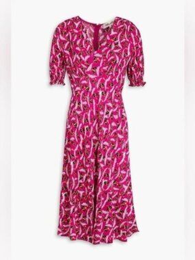 Diane von Furstenberg DVF Jemma Printed Crepe Midi Dress Magenta Size 2 Reg $450